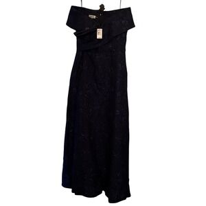 Rickie Freeman for Teri Jon‎ Blue Pleated Off-Shoulder Gown